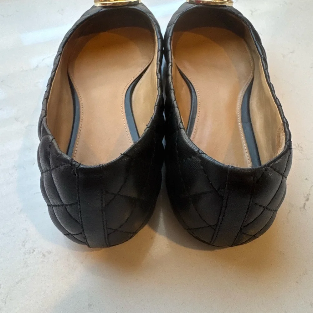 Tory Burch Black Quilted Flats with Gold Logo - Picture 7 of 8